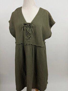 Silk fabric, green olive-colored dress